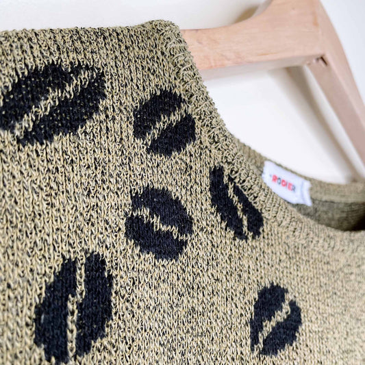 vintage rodier 80's coffee bean short sleeve knit sweater - size medium