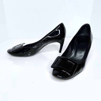 roger vivier black patent leather trompette pumps - size 36.5