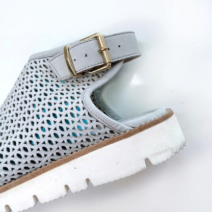 ron white perforated leather peep toe slingback sandals - size 37.5