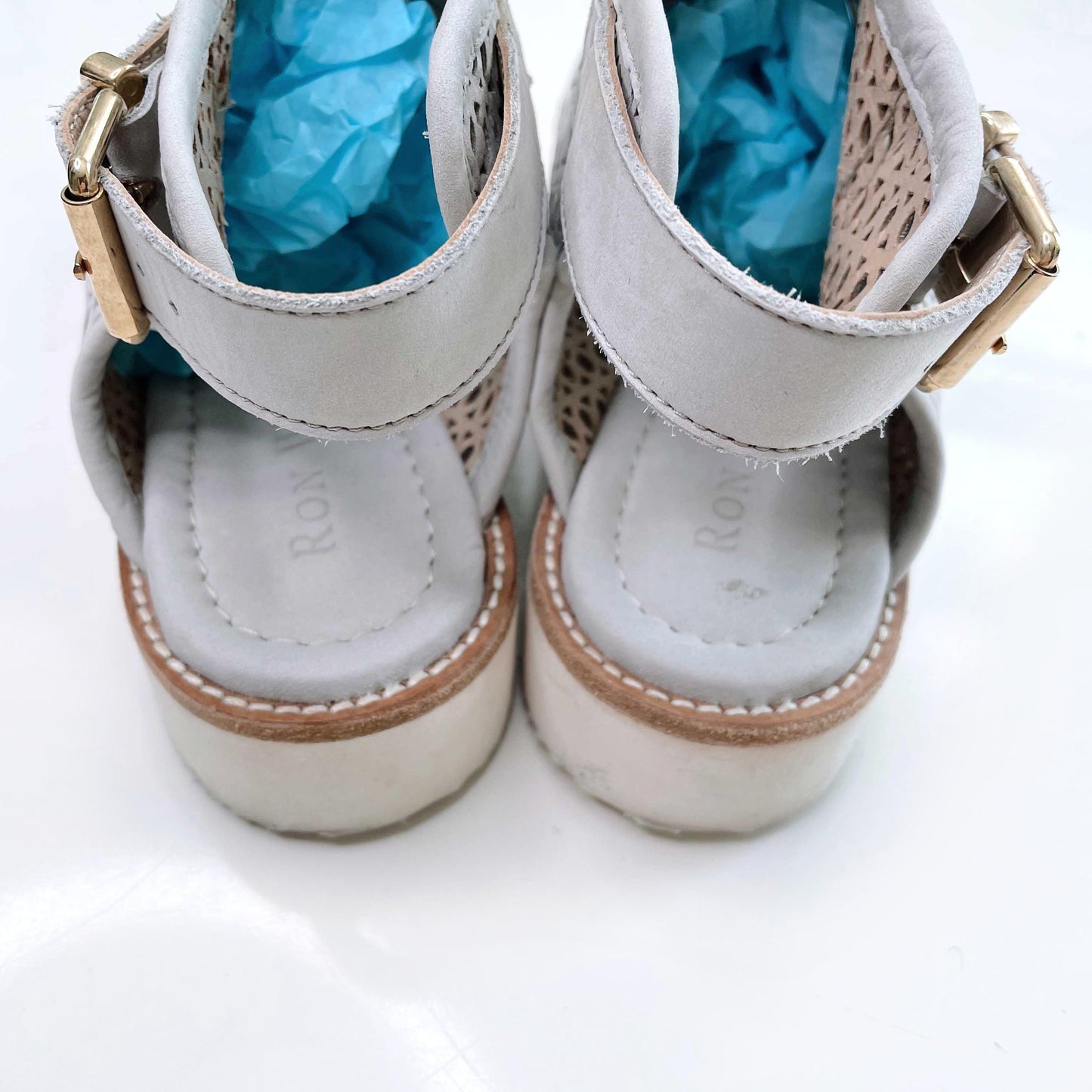 ron white perforated leather peep toe slingback sandals - size 37.5