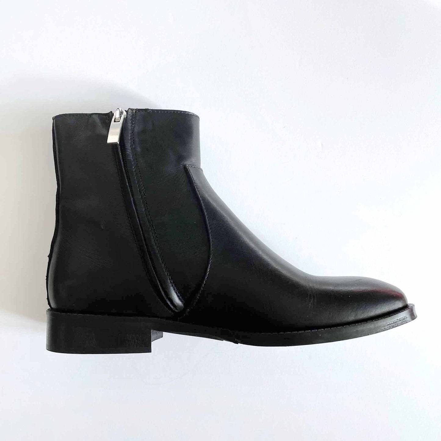 ron white black leather flat ankle boots - size 35