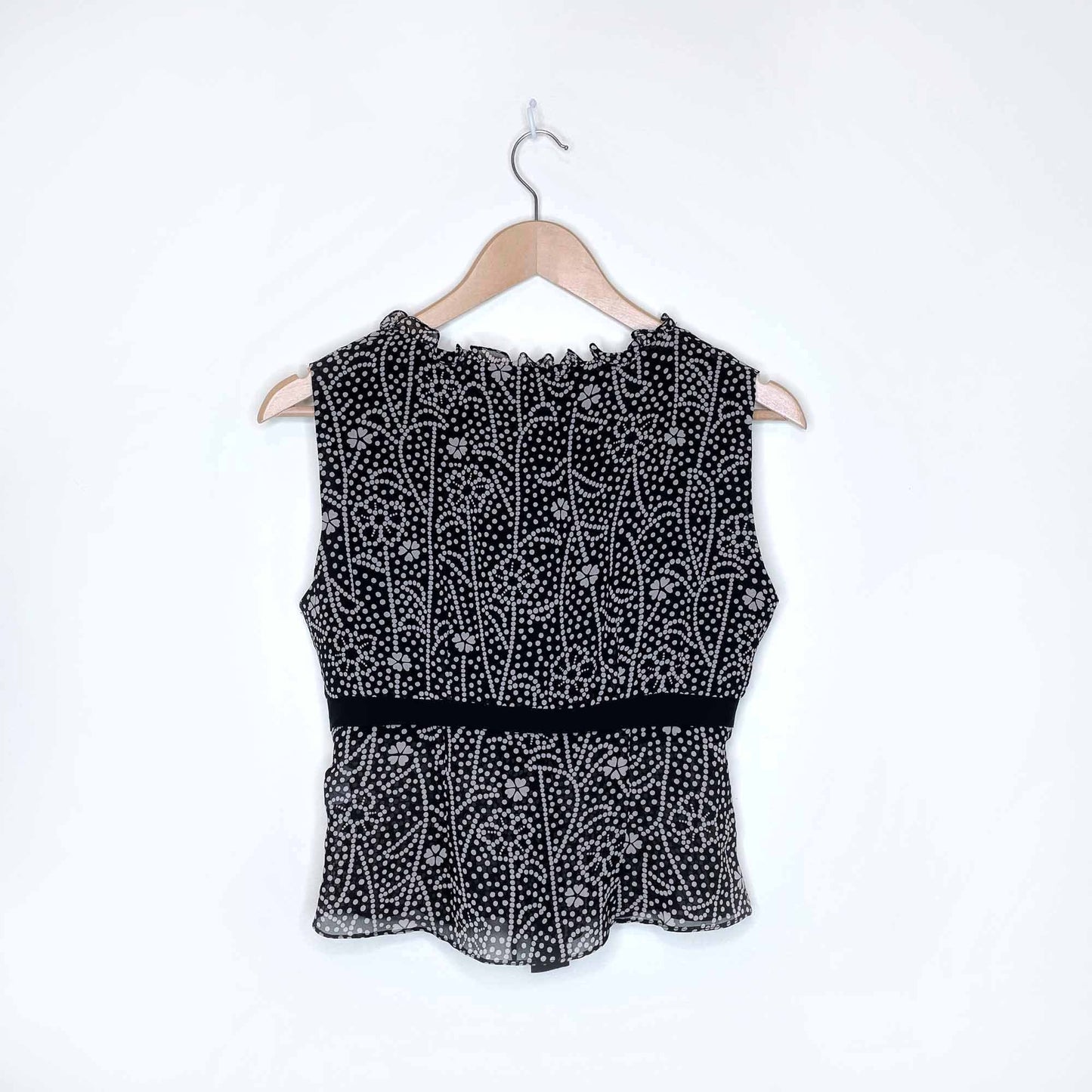 ronit zilkha chiffon tie ruffle clover sleeveless top - size 10