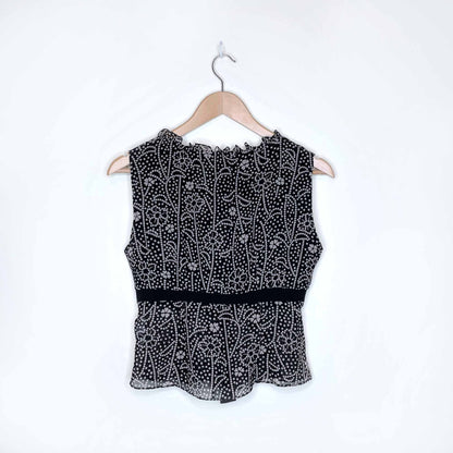 ronit zilkha chiffon tie ruffle clover sleeveless top - size 10