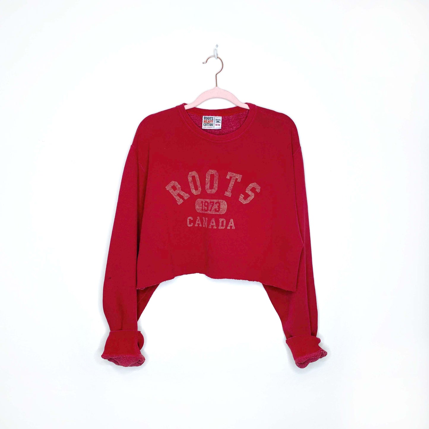 vintage 90s roots red graphic cropped sweatshirt - size medium