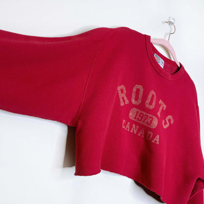 vintage 90s roots red graphic cropped sweatshirt - size medium