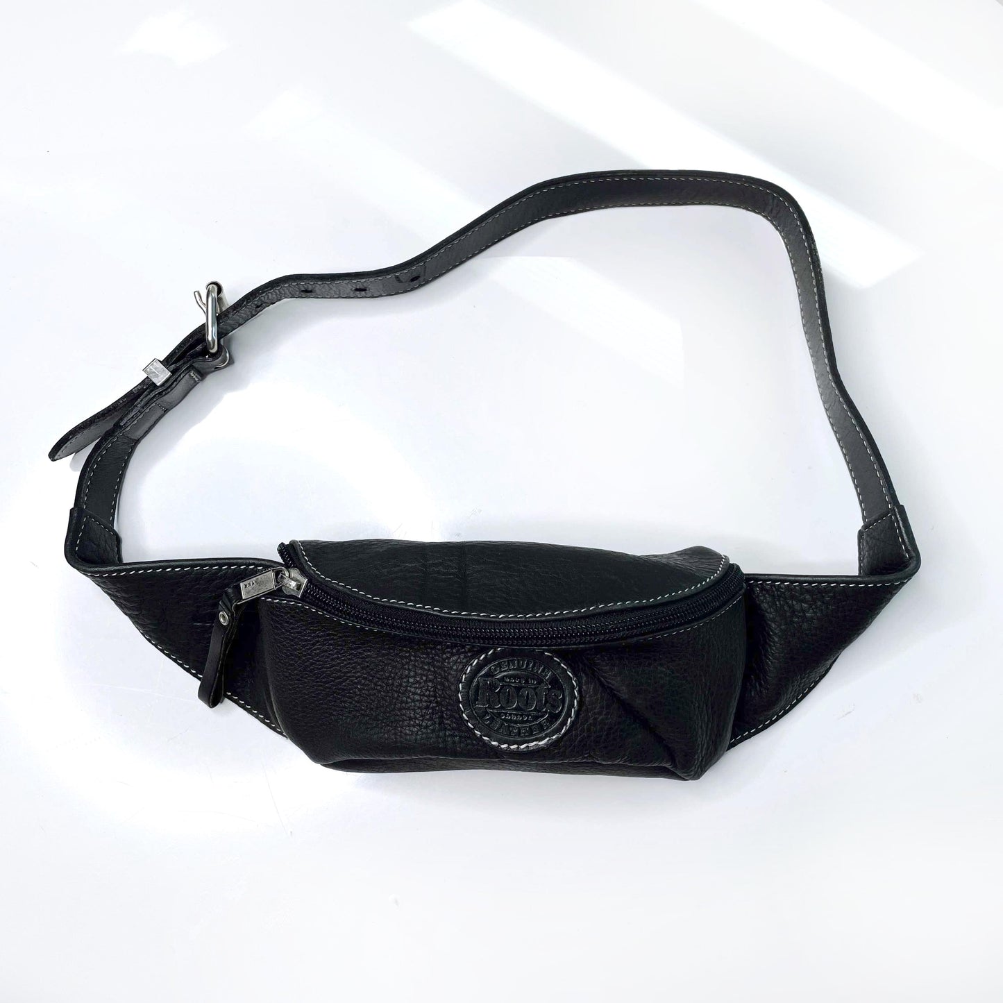 roots black pebbled leather mini belt bag