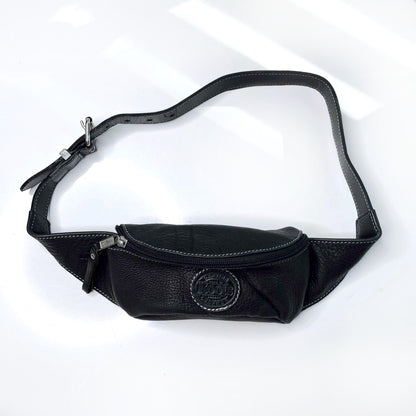 roots black pebbled leather mini belt bag