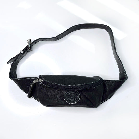roots black pebbled leather mini belt bag