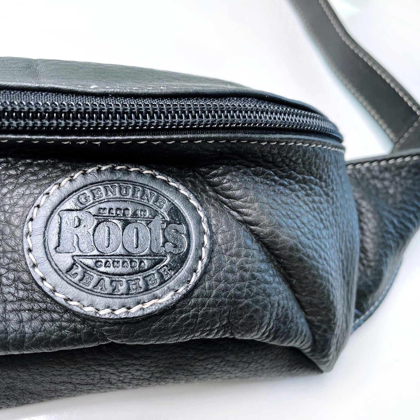 roots black pebbled leather mini belt bag