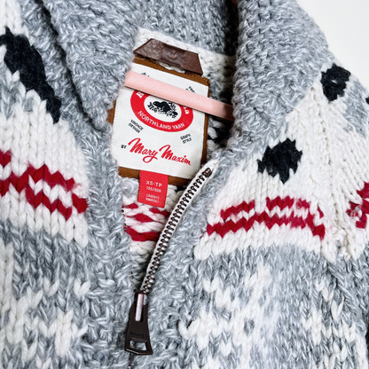 roots x mary maxim cowichan snowflake wool cardigan jacket - size xs