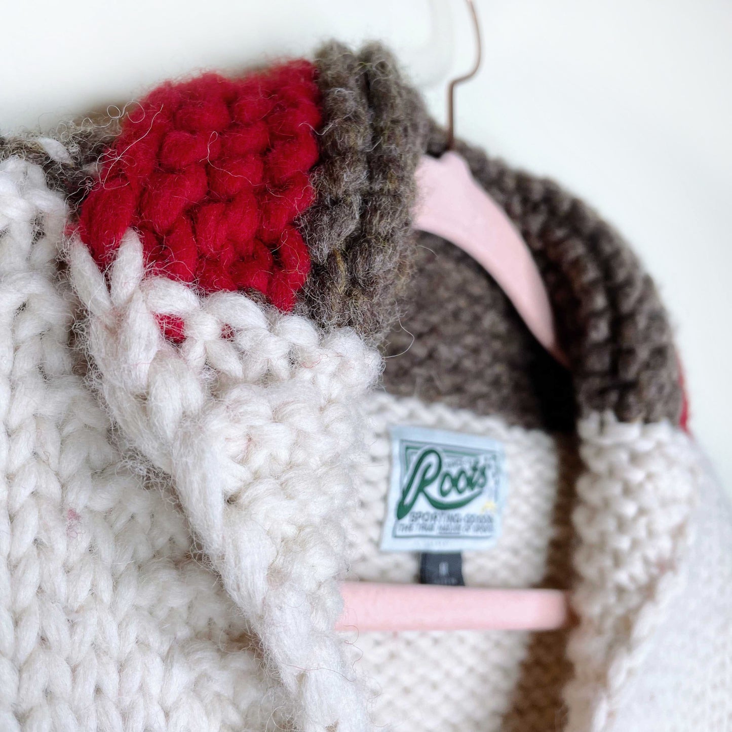 roots hockey chunky knit cowichan cardigan sweater - size medium