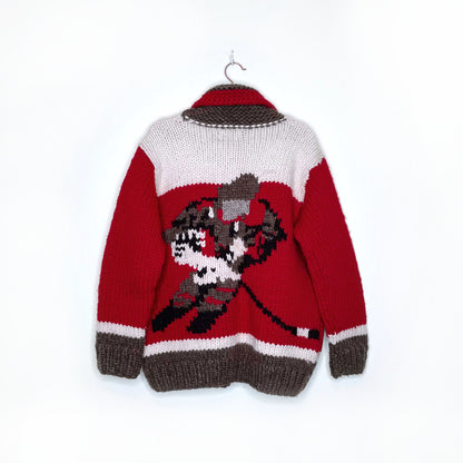 roots hockey chunky knit cowichan cardigan sweater - size medium