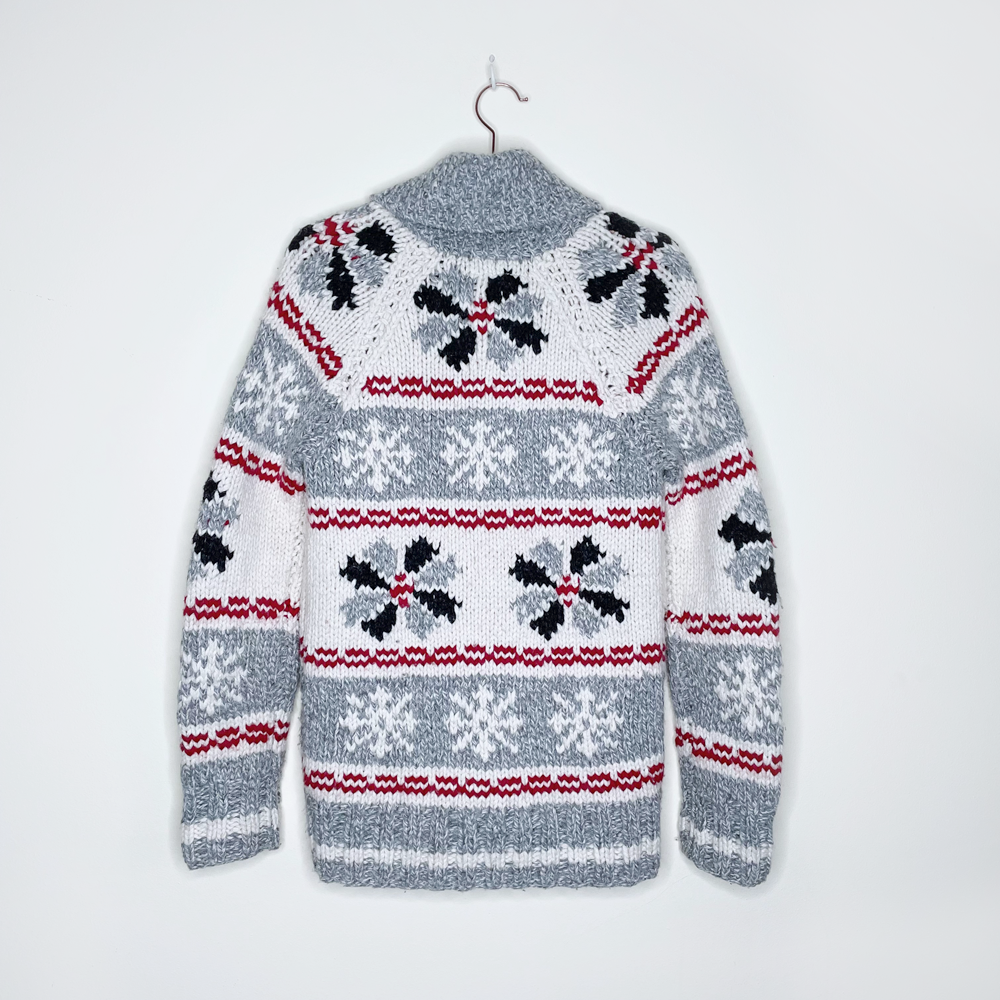 roots x mary maxim cowichan snowflake wool cardigan jacket - size xs