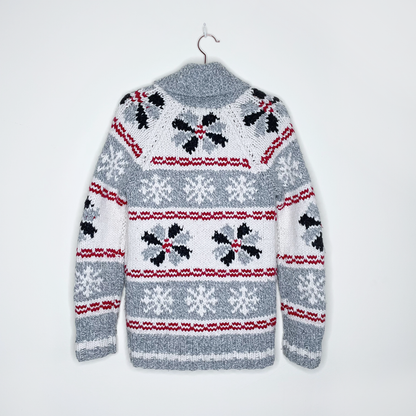 roots x mary maxim cowichan snowflake wool cardigan jacket - size xs