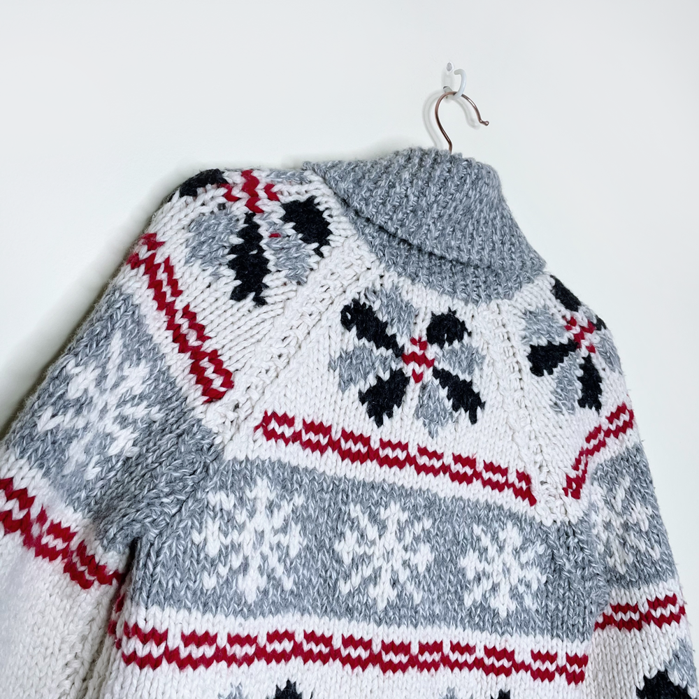 roots x mary maxim cowichan snowflake wool cardigan jacket - size xs