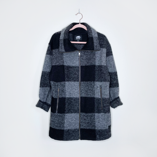 roots wool-blend black grey plaid seymour jacket - size medium