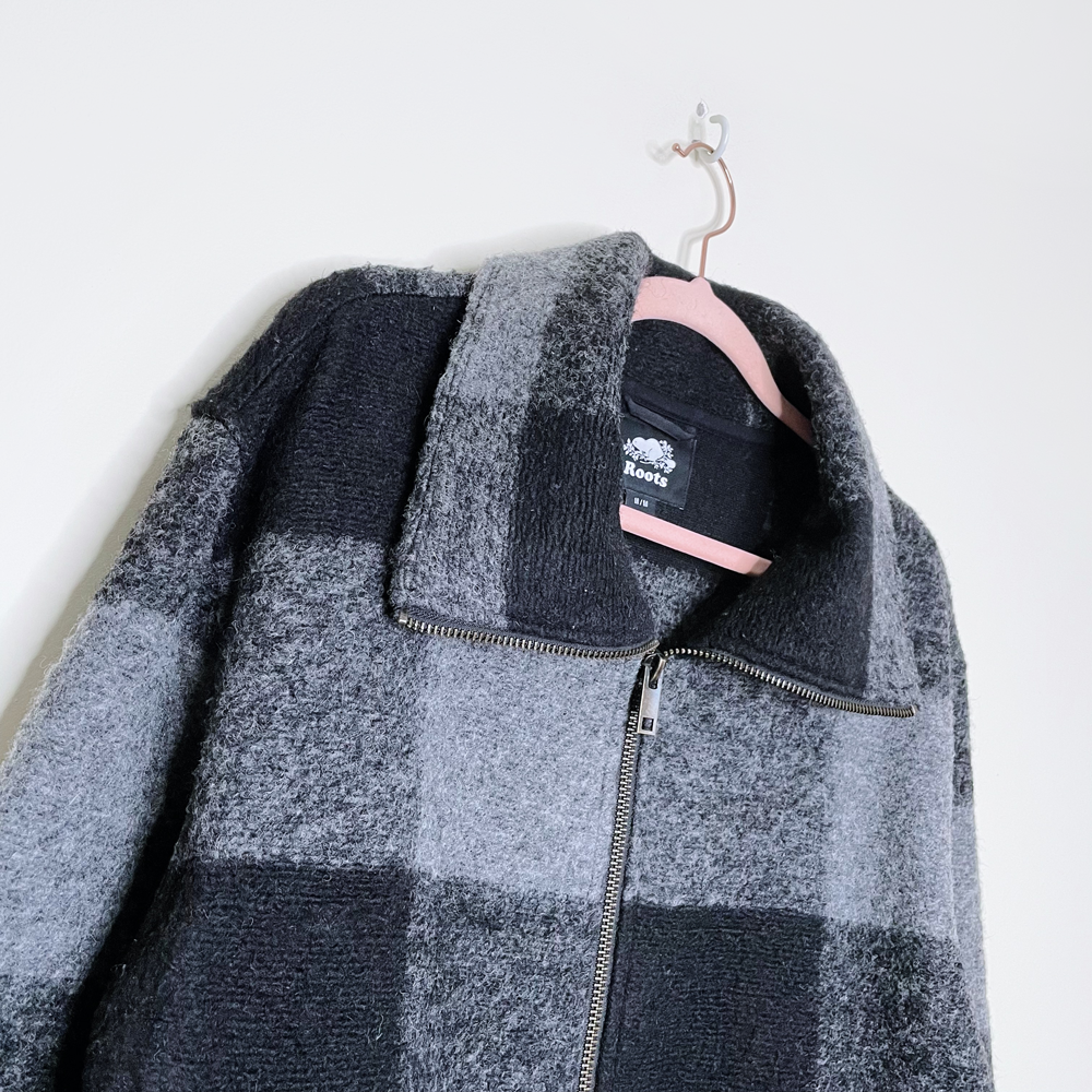 roots wool-blend black grey plaid seymour jacket - size medium