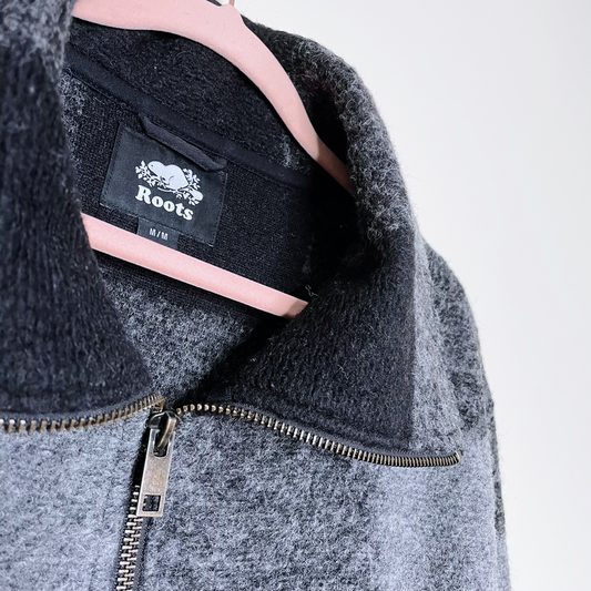 roots wool-blend black grey plaid seymour jacket - size medium