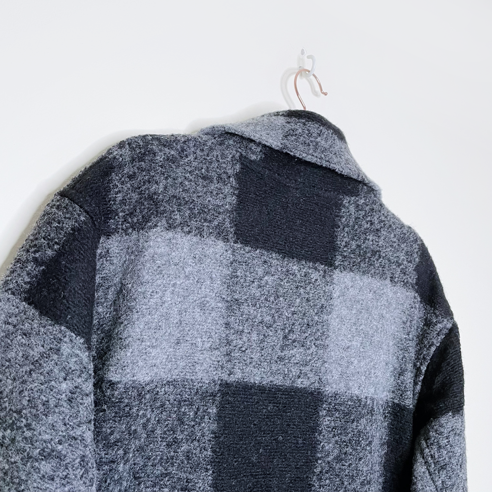 roots wool-blend black grey plaid seymour jacket - size medium