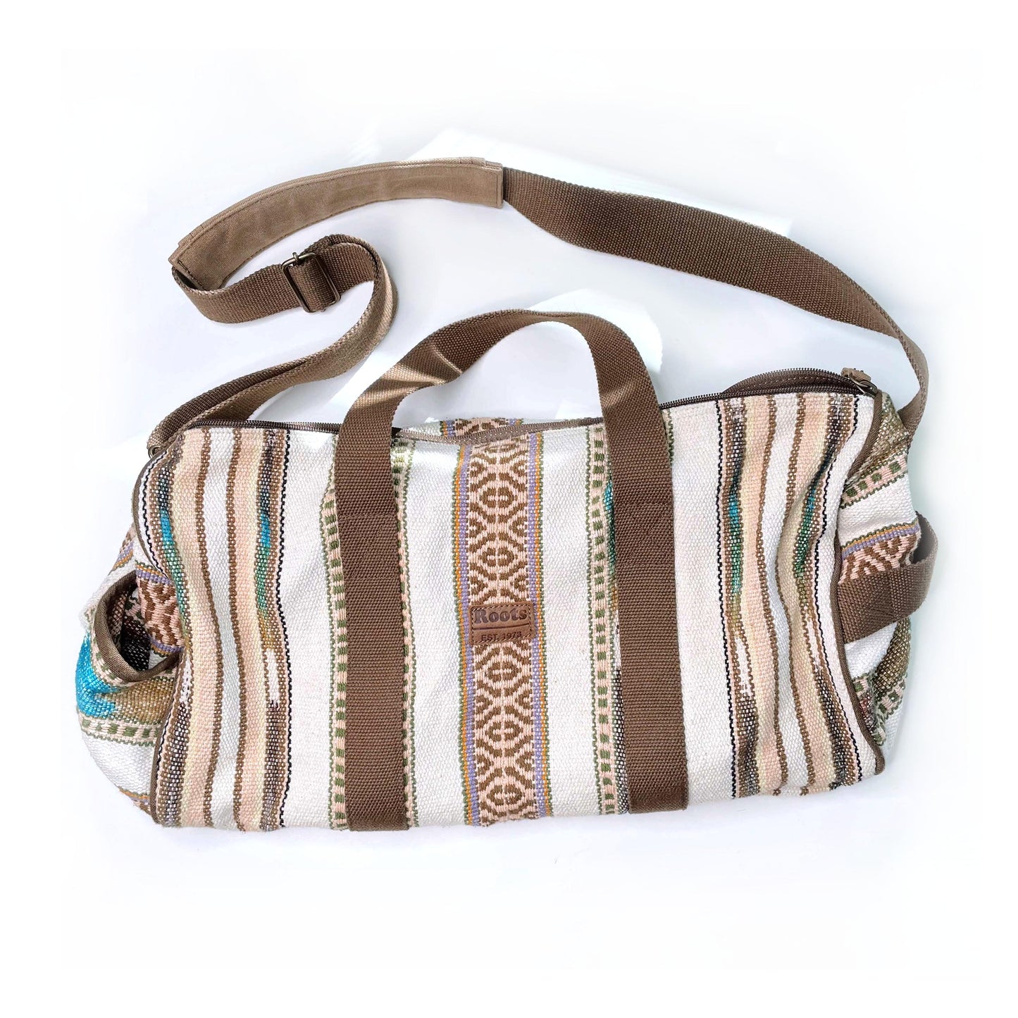 roots large woven boho country ranch duffle bag