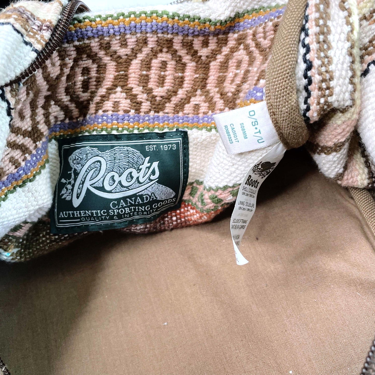 roots large woven boho country ranch duffle bag