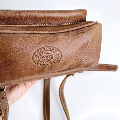 roots mini brown leather tribe backpack