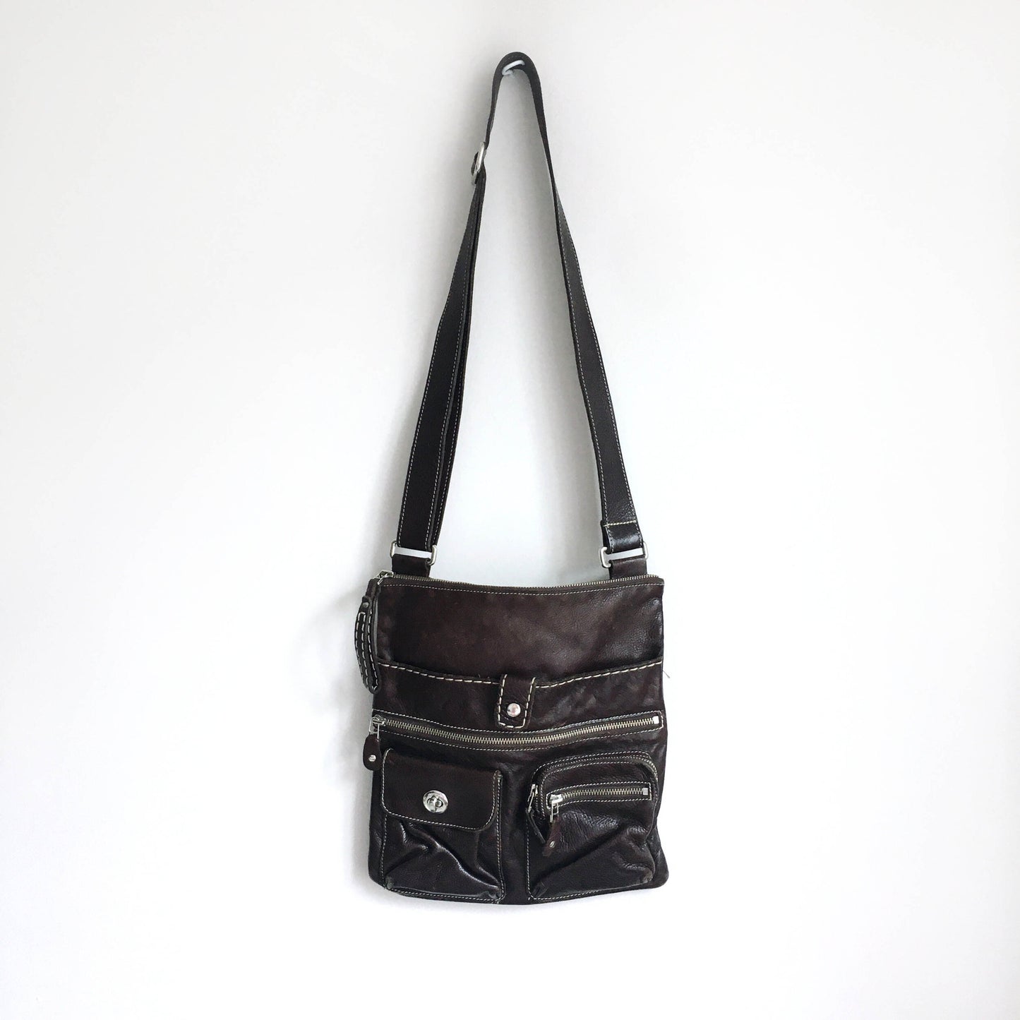Roots leather cross body messenger bag