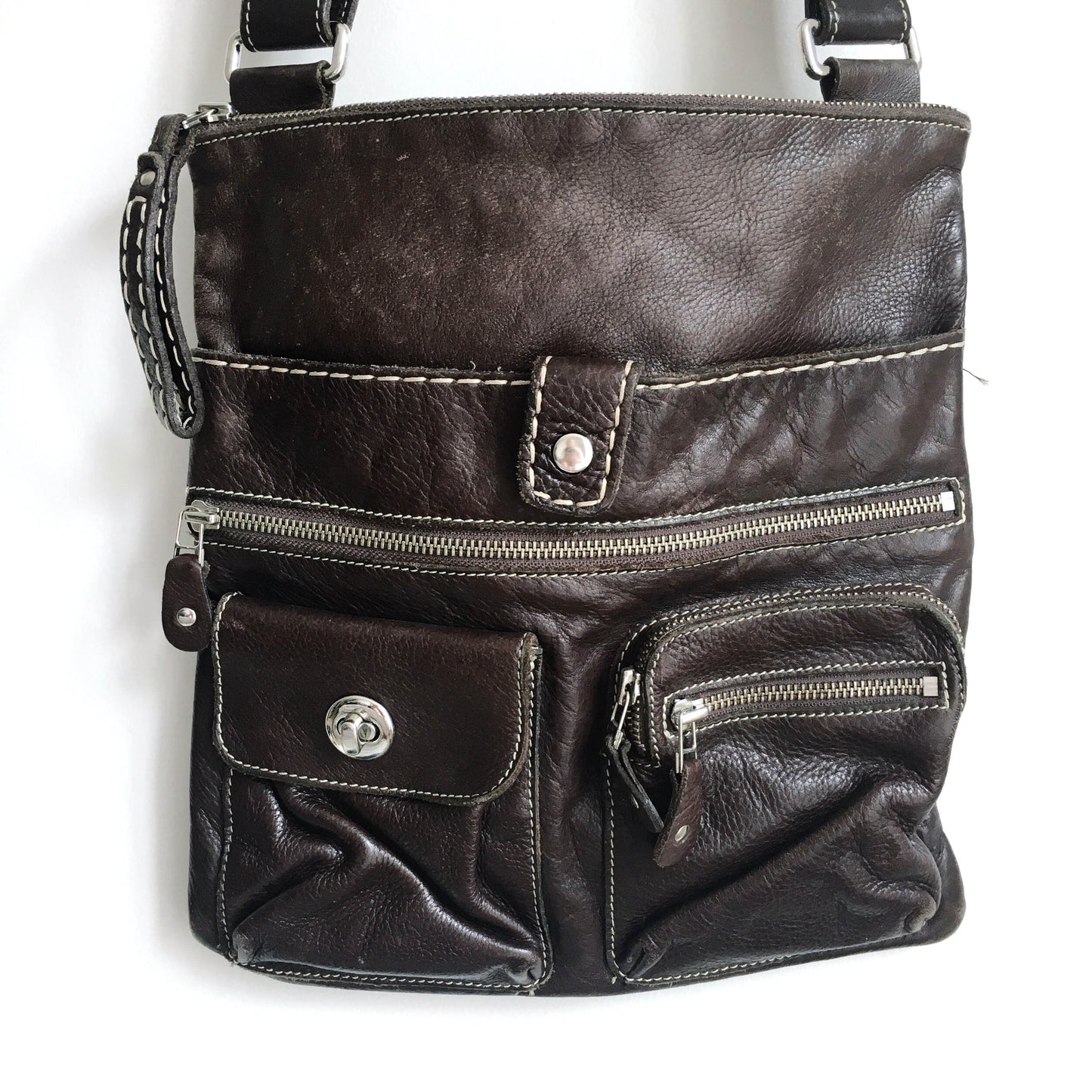 Roots leather cross body messenger bag