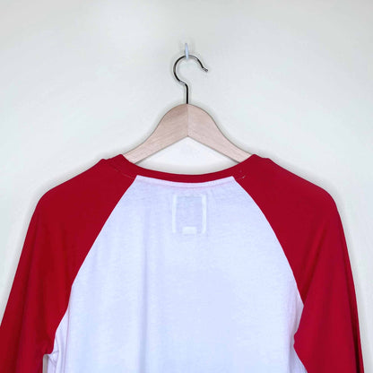 roots canada red and white baseball tee - size small