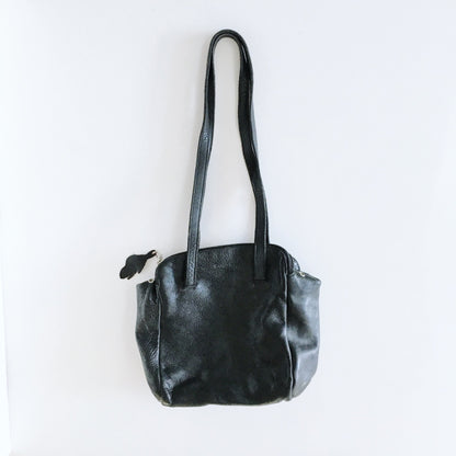 Roots Black Leather Accordion Shoulder Purse
