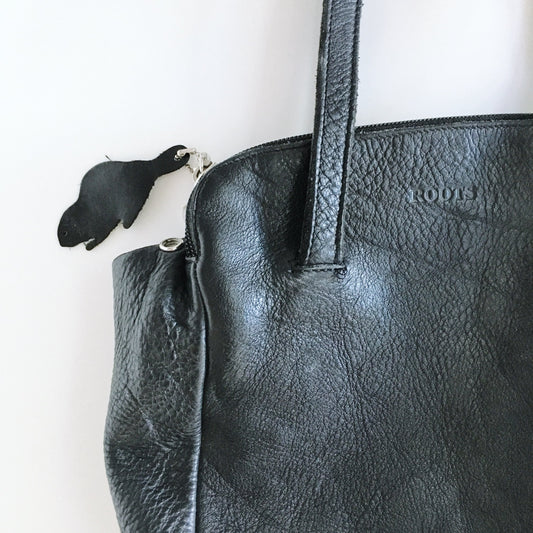 Roots Black Leather Accordion Shoulder Purse