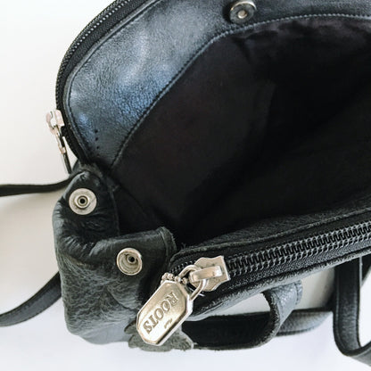 Roots Black Leather Accordion Shoulder Purse