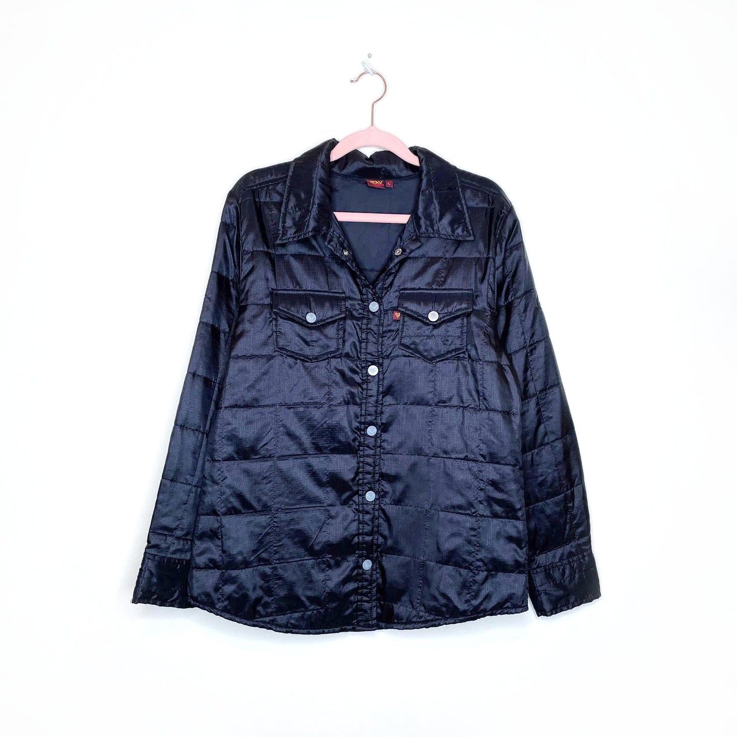 vintage y2k roxy black quilted snap button shacket - size large