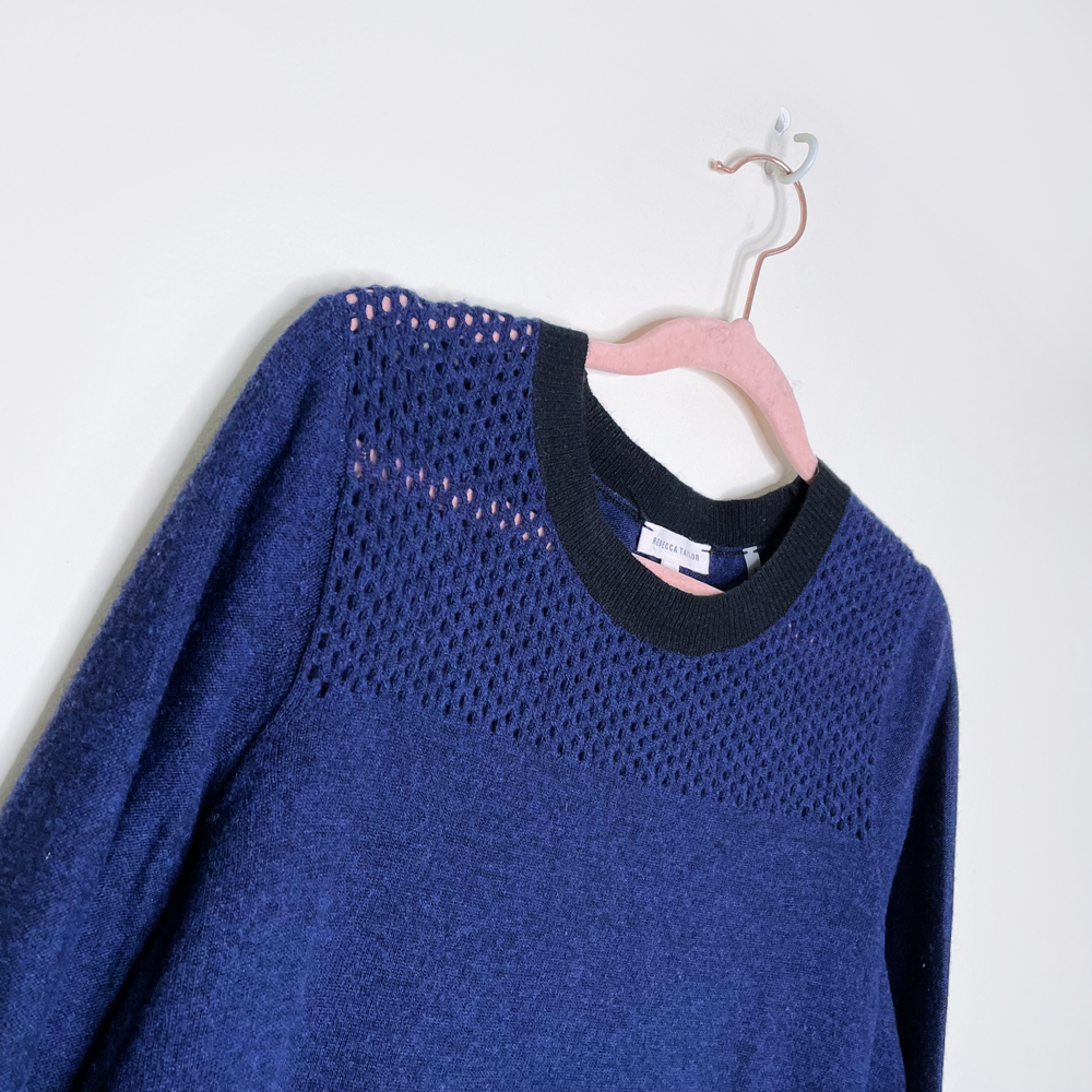 rebecca taylor wool-cashmere mesh yoke sweater - size medium