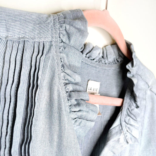 rebecca taylor la vie striped indigo ruffle top - size small