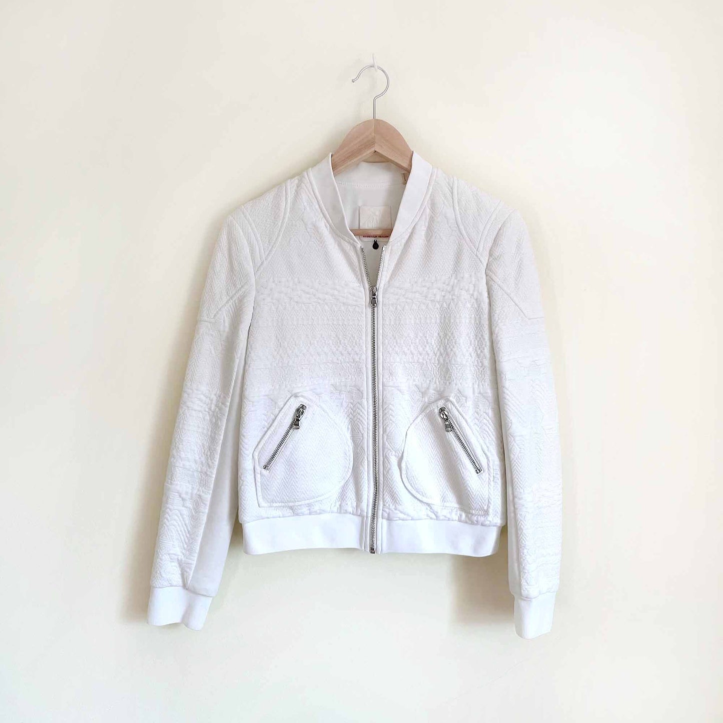 rebecca taylor jacquard white bomber jacket - size 0