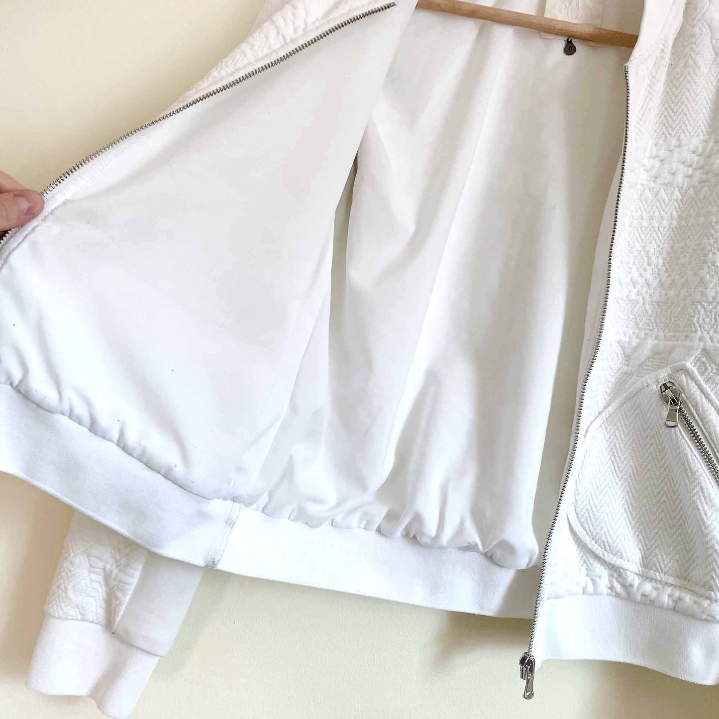 rebecca taylor jacquard white bomber jacket - size 0