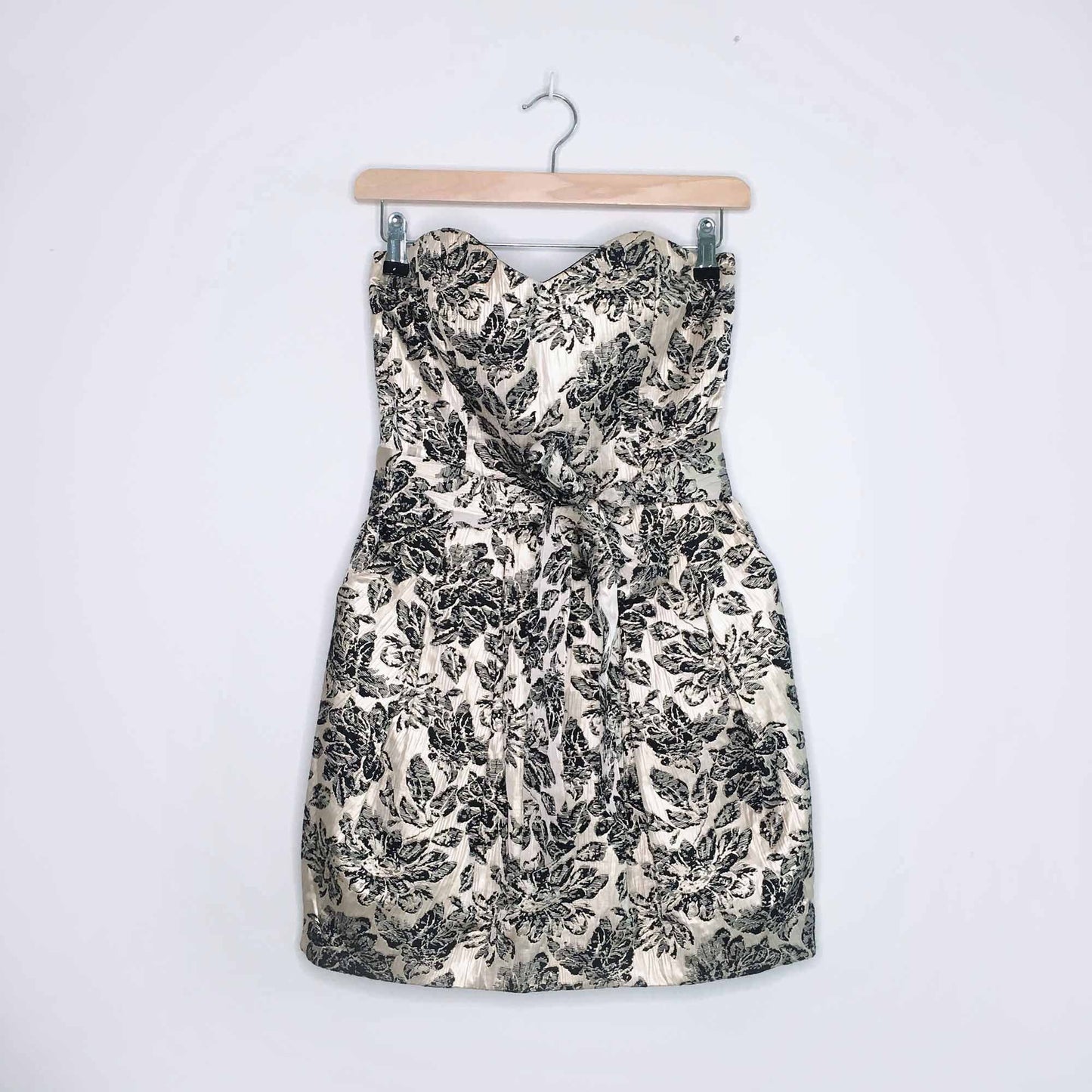 rubber ducky gold brocade strapless cocktail dress - size medium