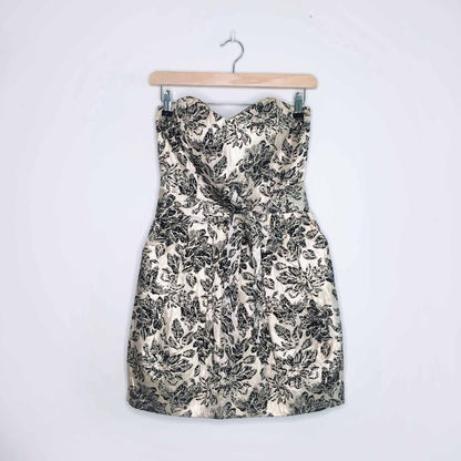 rubber ducky gold brocade strapless cocktail dress - size medium