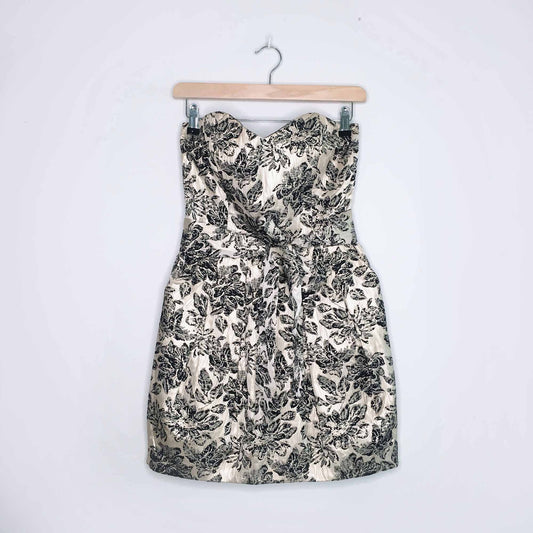 rubber ducky gold brocade strapless cocktail dress - size medium
