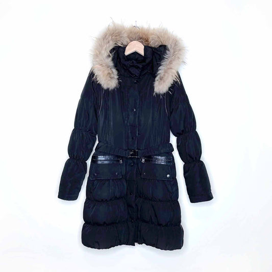 rudsak hooded down belted puffer jacket with fur - size large