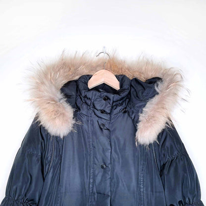rudsak hooded down belted puffer jacket with fur - size large