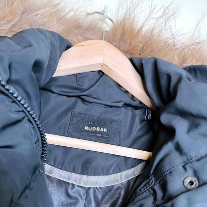 rudsak hooded down belted puffer jacket with fur - size large