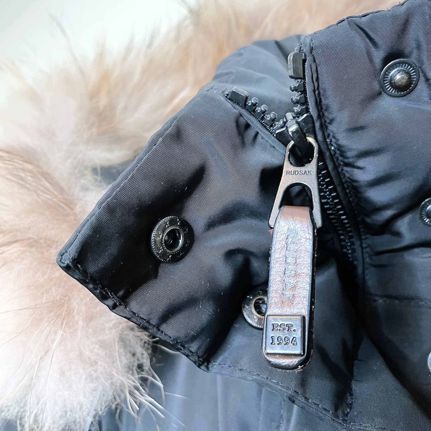 rudsak hooded down belted puffer jacket with fur - size large