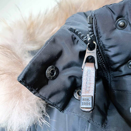 rudsak hooded down belted puffer jacket with fur - size large
