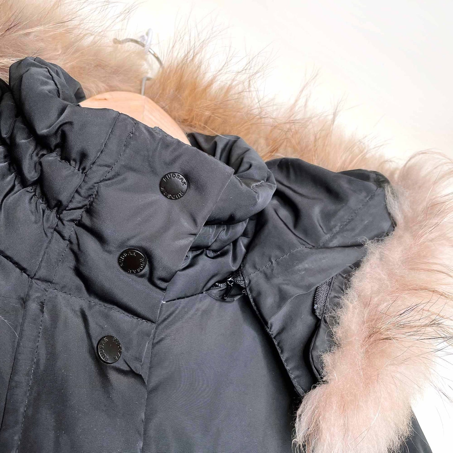 rudsak hooded down belted puffer jacket with fur - size large