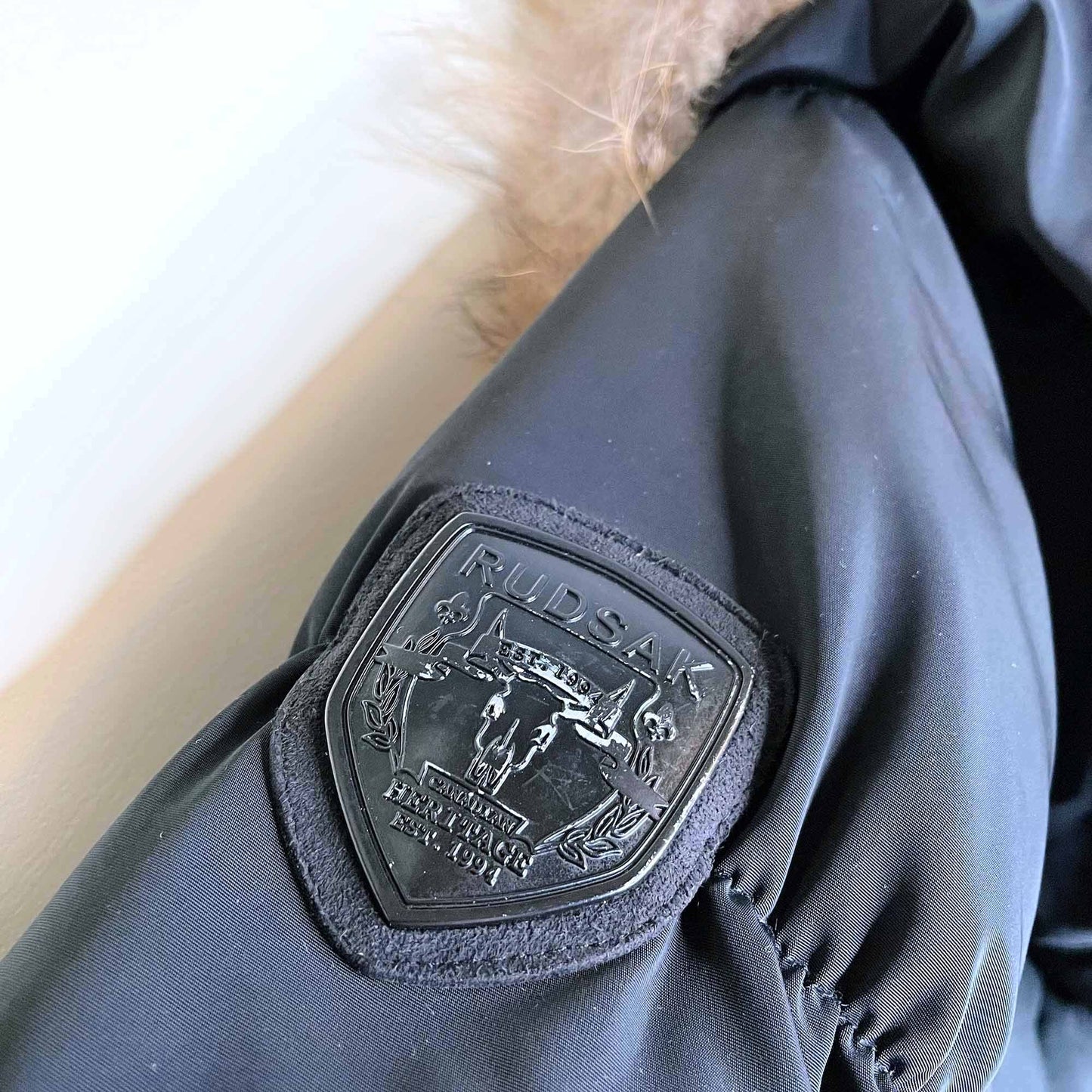 rudsak hooded down belted puffer jacket with fur - size large