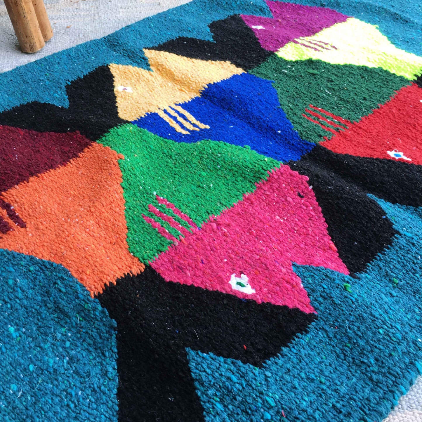 Woven Mexican Zapotec fish rug tapestry - 19x31"