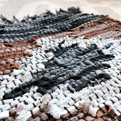 vintage hand woven boho moroccan leather rug