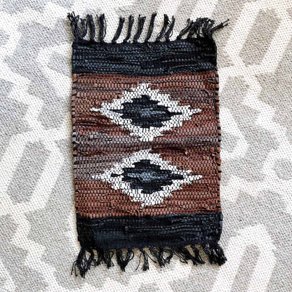 vintage hand woven boho moroccan leather rug